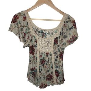 Denim & Supply Ralph Lauren Floral Print Lace Trim Top medium
